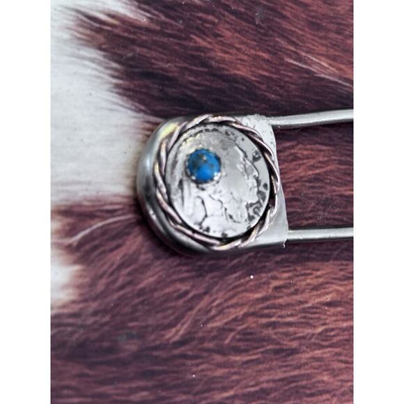 Buffalo Nickel And Kingman Turquoise Large Safety Pin Hair Pin - Key Chain main image 3
